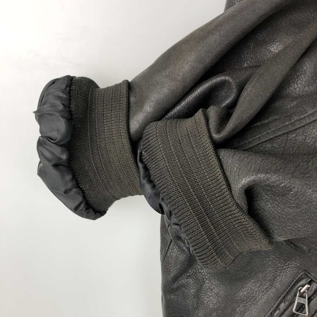 GILBERTO Padded Leather Blouson, Men's XL Genuine Leather Lamb Leather black type Vintage Second Hand