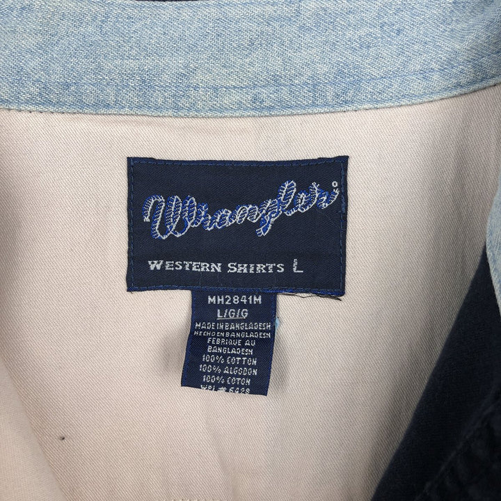 Vintage 90'S Wrangler Western Shirts, Crazy Pattern, Long Sleeve, Men's Size L cotton navy blue type Vintage Second Hand
