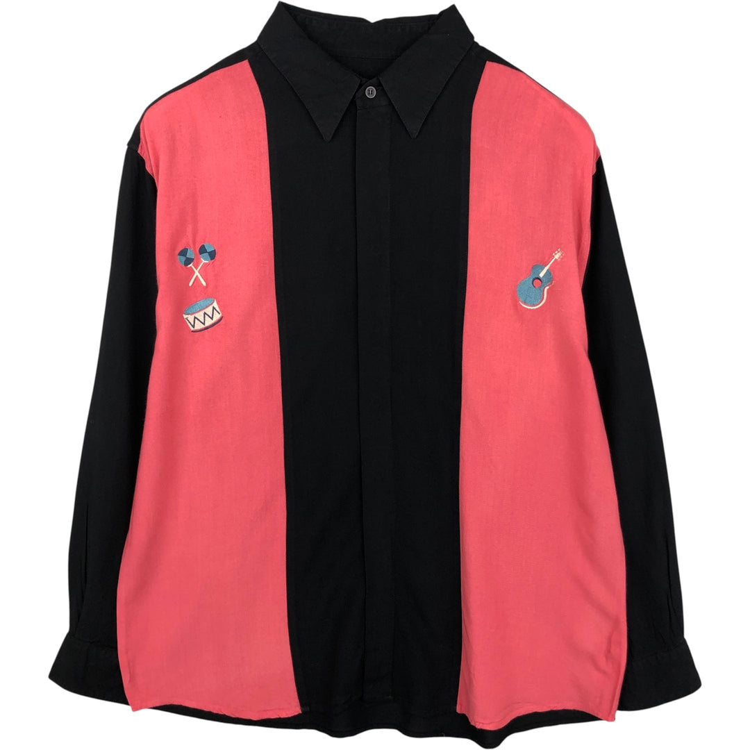 Day-X Two-Tone Long Sleeve Viscose Shirt, Men's Size Medium Viscose black type Vintage Second Hand
