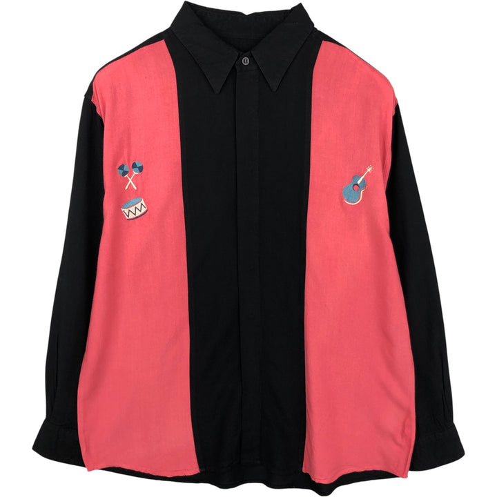 Day-X Two-Tone Long Sleeve Viscose Shirt, Men's Size Medium Viscose black type Vintage Second Hand