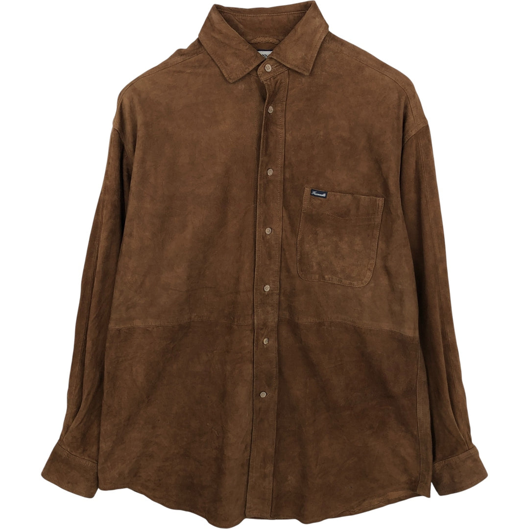 FA?ONNABLE Suede Long Sleeve Leather Shirt, Men's Size Medium genuine leather brown type Vintage Second Hand