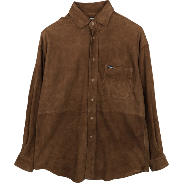 FA?ONNABLE Suede Long Sleeve Leather Shirt, Men's Size Medium genuine leather brown type Vintage Second Hand