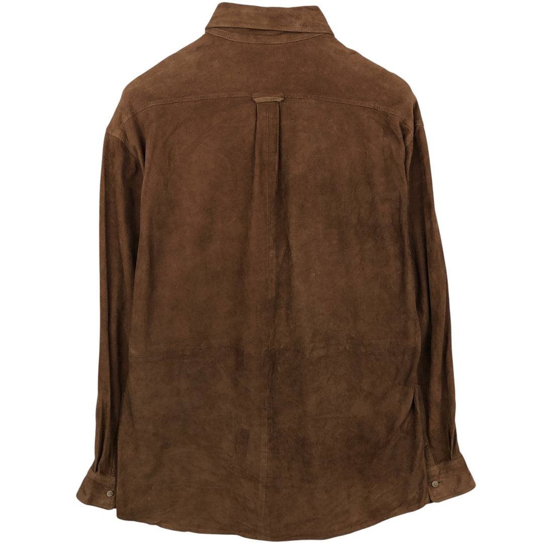 FA?ONNABLE Suede Long Sleeve Leather Shirt, Men's Size Medium genuine leather brown type Vintage Second Hand