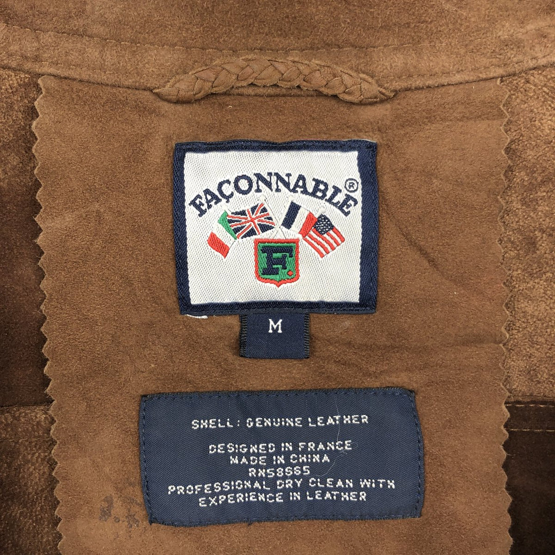 FA?ONNABLE Suede Long Sleeve Leather Shirt, Men's Size Medium genuine leather brown type Vintage Second Hand