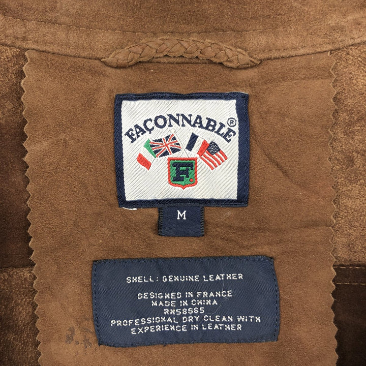 FA?ONNABLE Suede Long Sleeve Leather Shirt, Men's Size Medium genuine leather brown type Vintage Second Hand