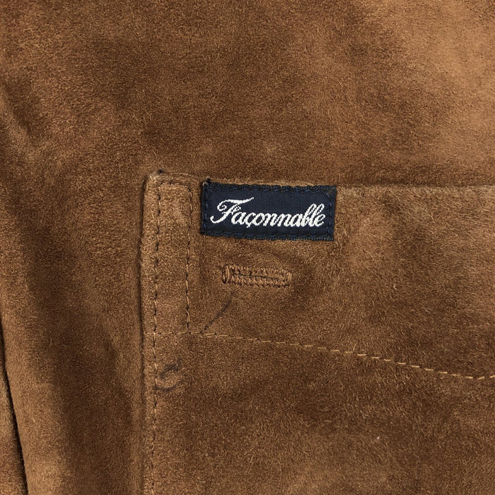 FA?ONNABLE Suede Long Sleeve Leather Shirt, Men's Size Medium genuine leather brown type Vintage Second Hand