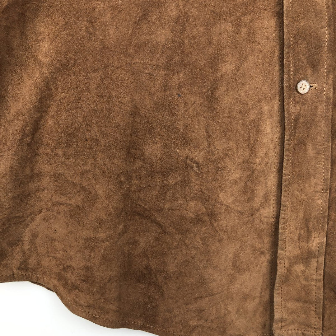 FA?ONNABLE Suede Long Sleeve Leather Shirt, Men's Size Medium genuine leather brown type Vintage Second Hand