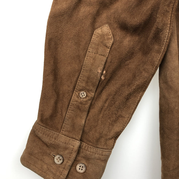 FA?ONNABLE Suede Long Sleeve Leather Shirt, Men's Size Medium genuine leather brown type Vintage Second Hand