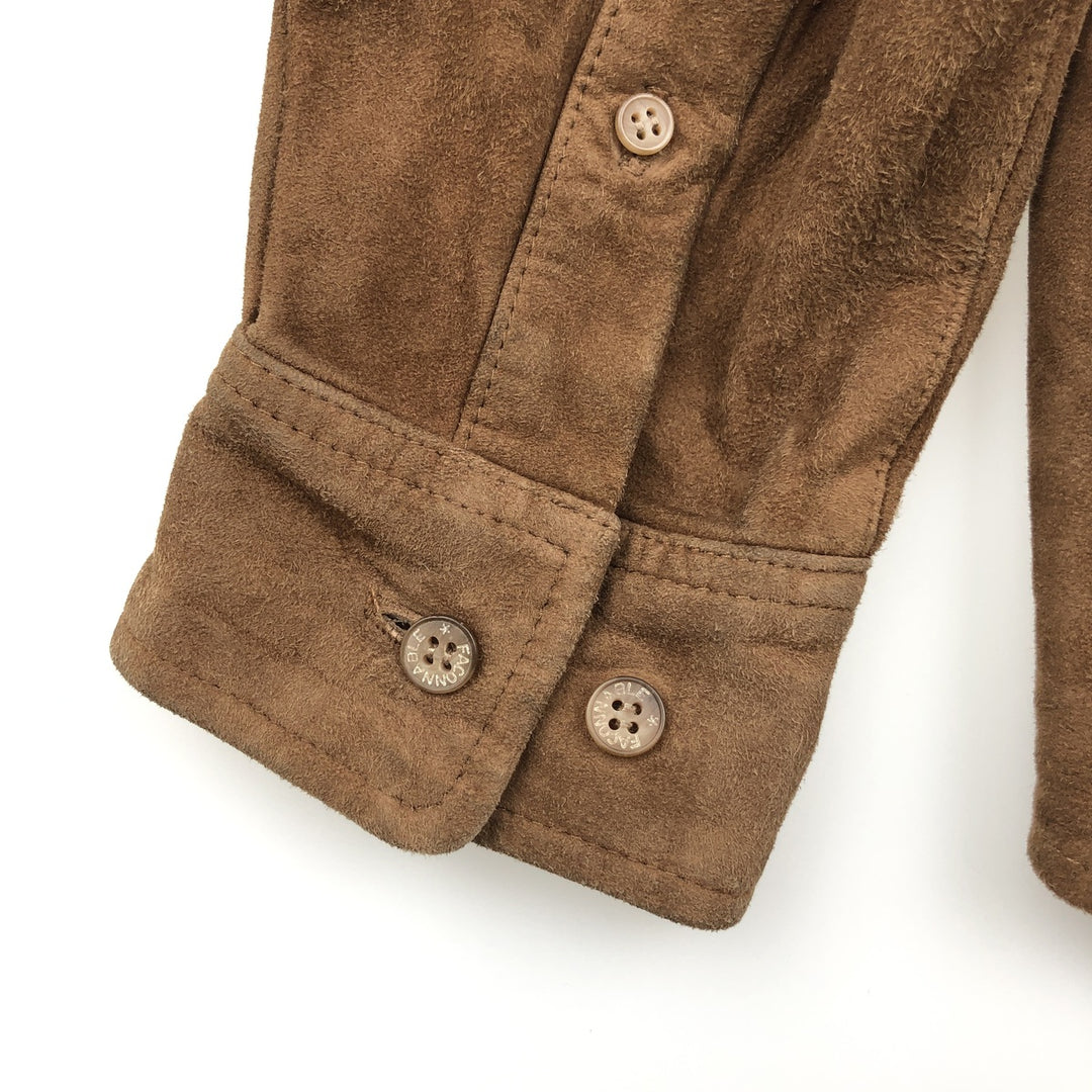FA?ONNABLE Suede Long Sleeve Leather Shirt, Men's Size Medium genuine leather brown type Vintage Second Hand
