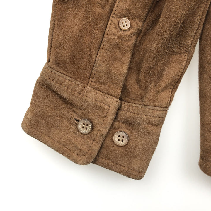 FA?ONNABLE Suede Long Sleeve Leather Shirt, Men's Size Medium genuine leather brown type Vintage Second Hand