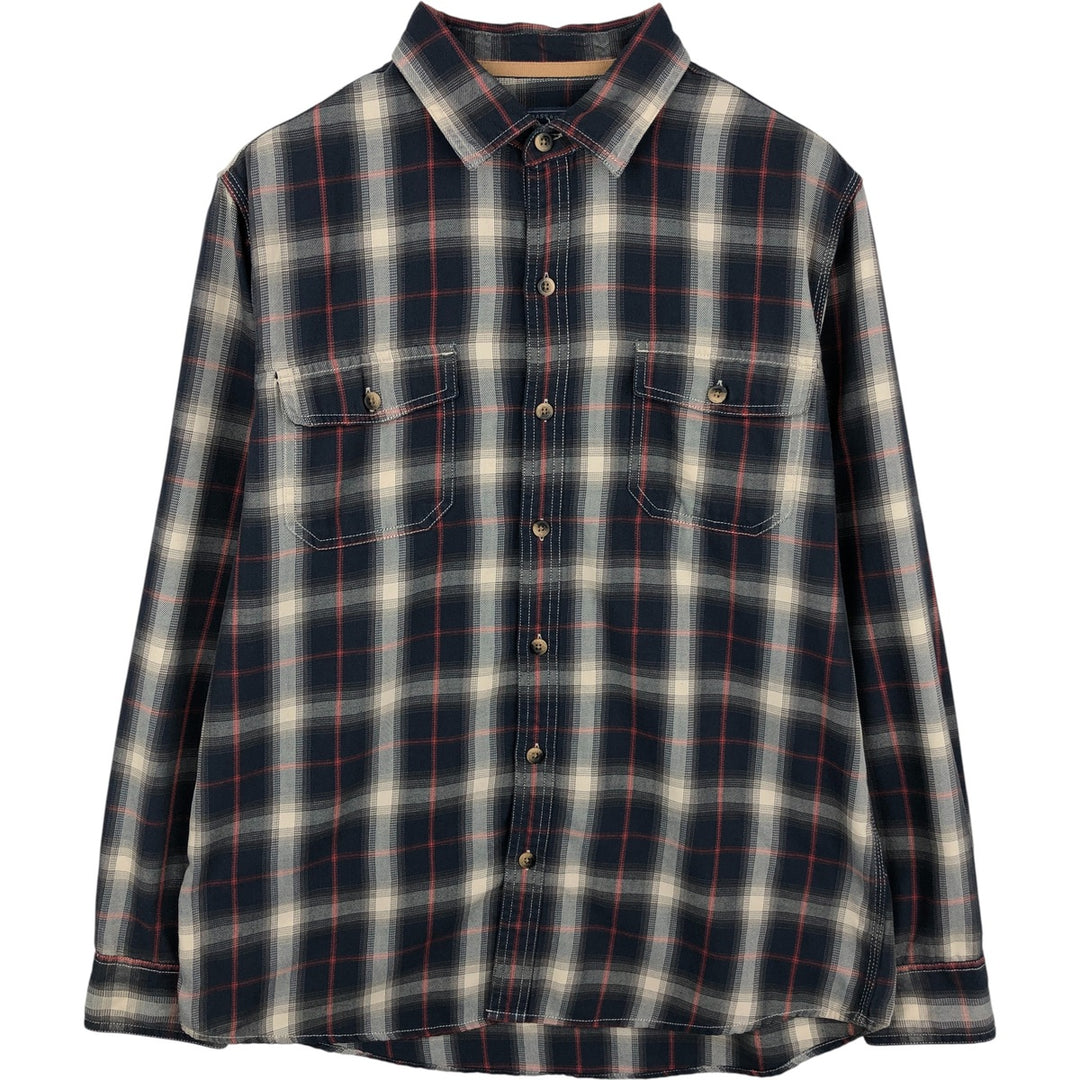 GHBass Ombre Check Long Sleeve Light Flannel Check Shirt, Men's Size L cotton navy blue type Vintage Second Hand