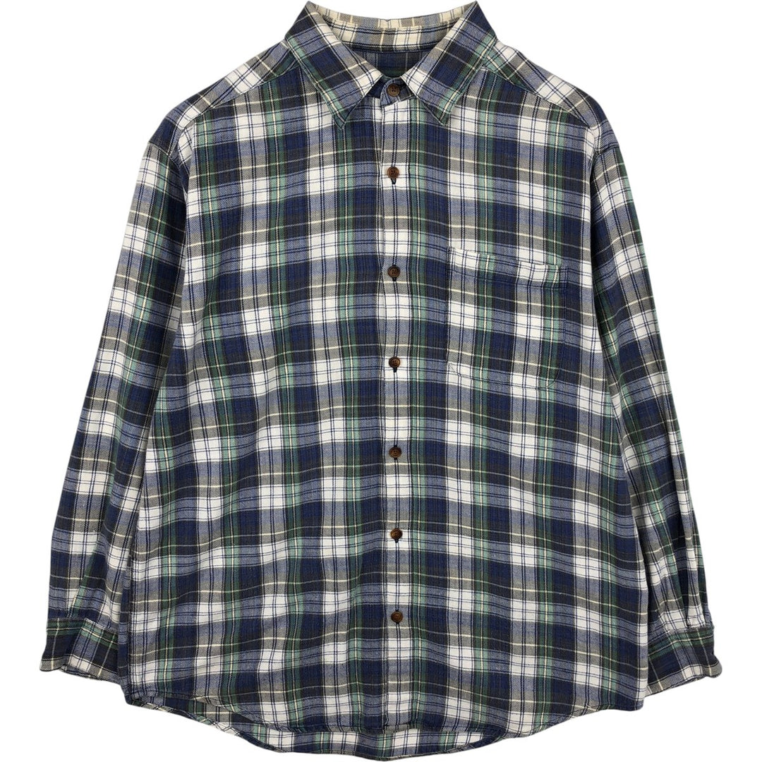 Eddie Bauer long-sleeved flannel check shirt, men's size M cotton blue type Vintage Second Hand
