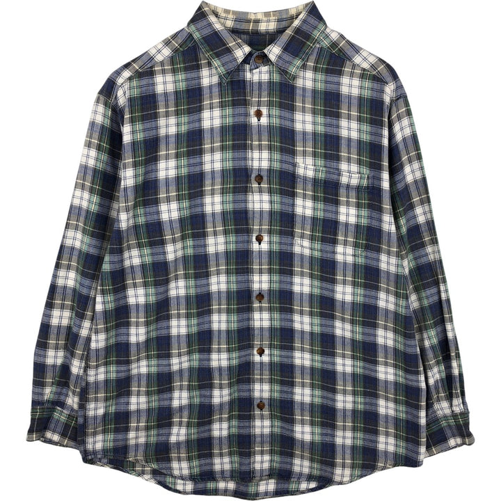 Eddie Bauer long-sleeved flannel check shirt, men's size M cotton blue type Vintage Second Hand