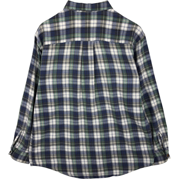 Eddie Bauer long-sleeved flannel check shirt, men's size M cotton blue type Vintage Second Hand