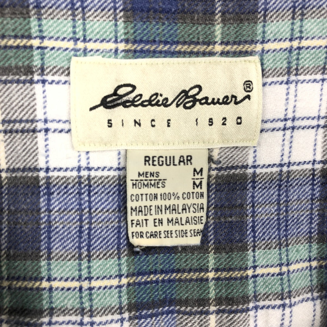 Eddie Bauer long-sleeved flannel check shirt, men's size M cotton blue type Vintage Second Hand