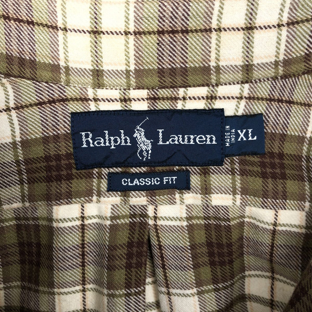 Ralph Lauren Classic Fit Long Sleeve Button Down Flannel Check Shirt Men's XL cotton Beige type Vintage Second Hand