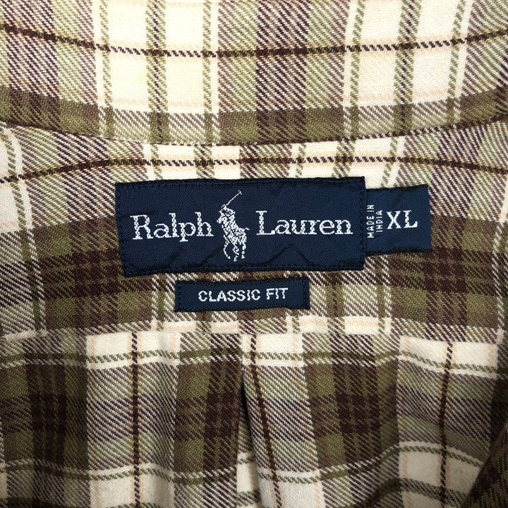 Ralph Lauren Classic Fit Long Sleeve Button Down Flannel Check Shirt Men's XL cotton Beige type Vintage Second Hand
