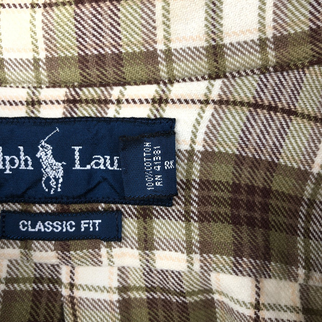 Ralph Lauren Classic Fit Long Sleeve Button Down Flannel Check Shirt Men's XL cotton Beige type Vintage Second Hand