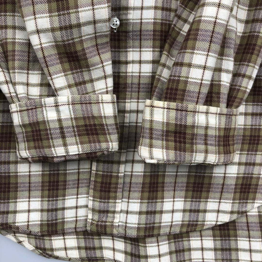 Ralph Lauren Classic Fit Long Sleeve Button Down Flannel Check Shirt Men's XL cotton Beige type Vintage Second Hand