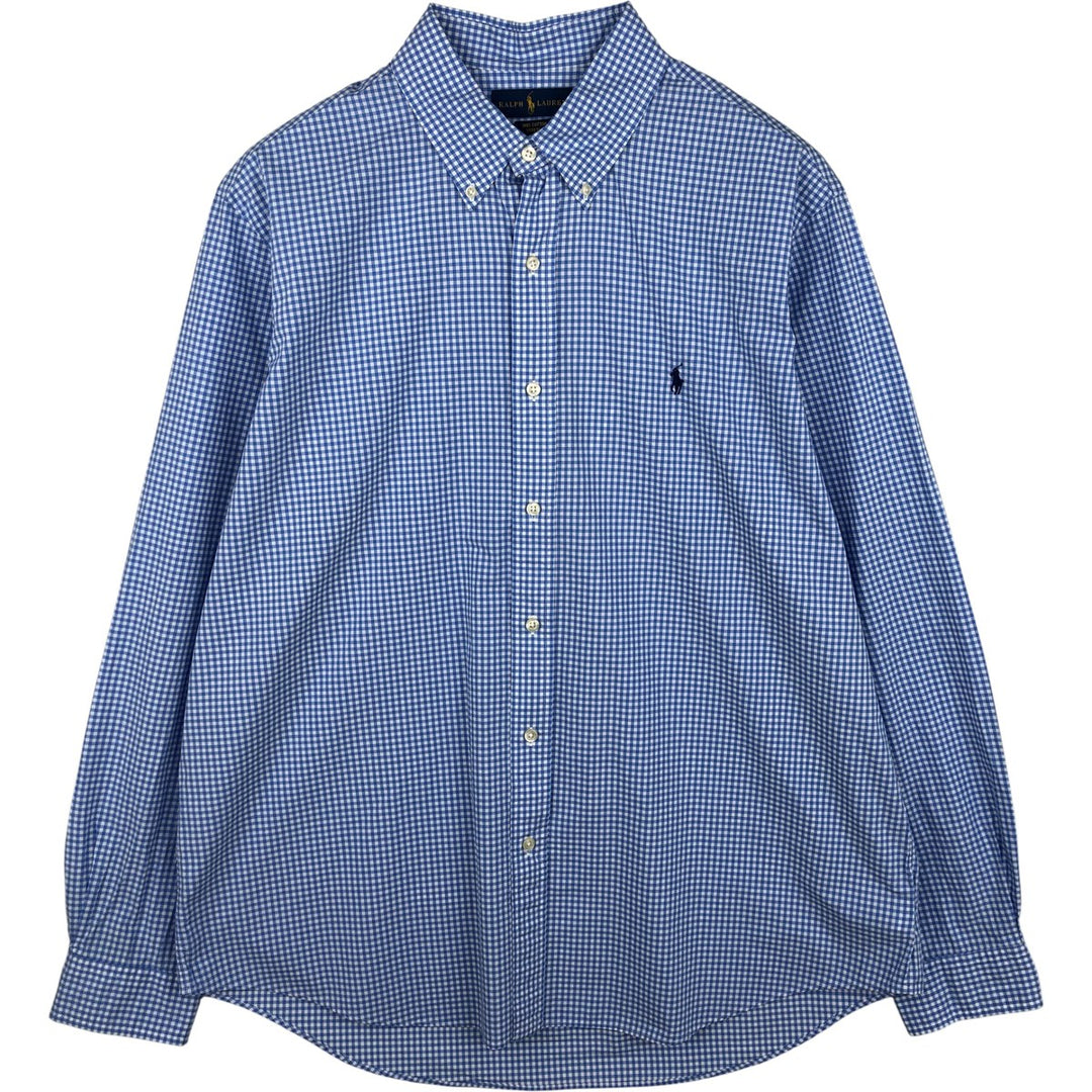 Ralph Lauren RALPH LAUREN STRETCH Gingham Check Long Sleeve Button-Down Check Shirt, Men's Size XL cotton Blue type light blue Vintage Second Hand