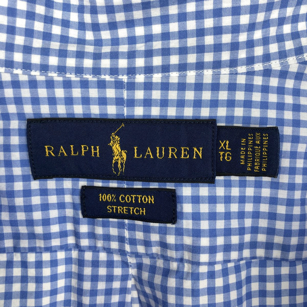 Ralph Lauren RALPH LAUREN STRETCH Gingham Check Long Sleeve Button-Down Check Shirt, Men's Size XL cotton Blue type light blue Vintage Second Hand