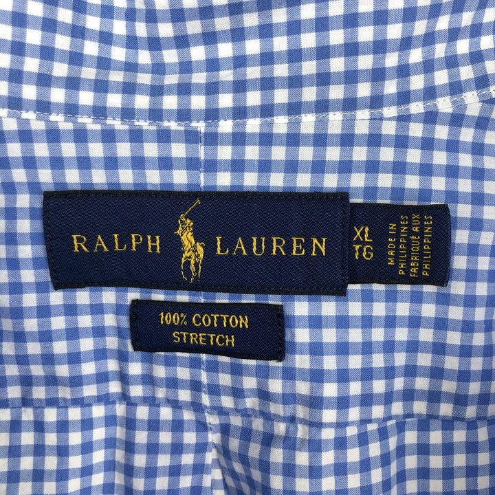 Ralph Lauren RALPH LAUREN STRETCH Gingham Check Long Sleeve Button-Down Check Shirt, Men's Size XL cotton Blue type light blue Vintage Second Hand