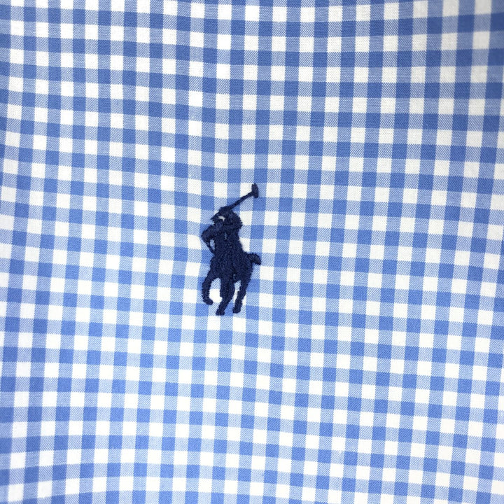 Ralph Lauren RALPH LAUREN STRETCH Gingham Check Long Sleeve Button-Down Check Shirt, Men's Size XL cotton Blue type light blue Vintage Second Hand