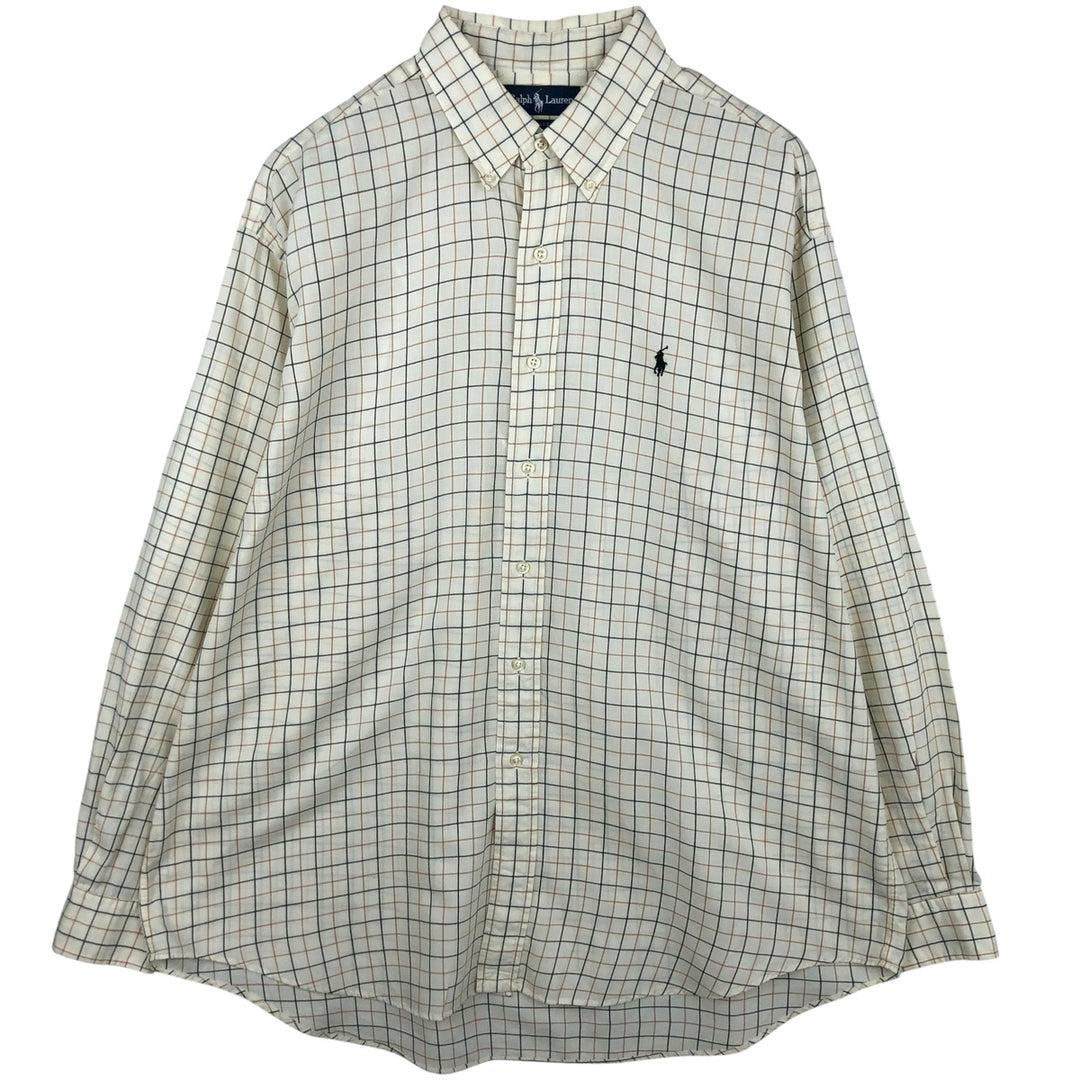Ralph Lauren BLAKE long sleeve button down check shirt, men's XL size cotton Beige type Vintage Second Hand