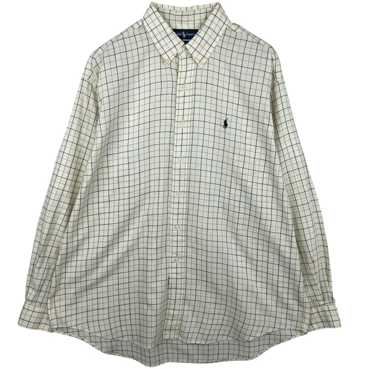 Ralph Lauren BLAKE long sleeve button down check shirt, men's XL size cotton Beige type Vintage Second Hand