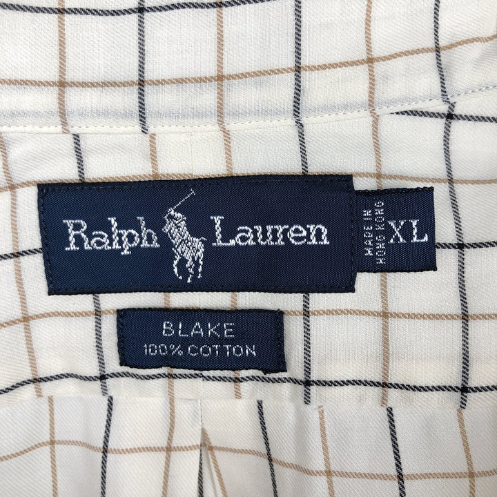 Ralph Lauren BLAKE long sleeve button down check shirt, men's XL size cotton Beige type Vintage Second Hand