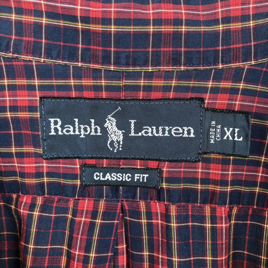 Ralph Lauren Classic Fit Long Sleeve Button Down Check Shirt Men's XL cotton navy blue type Vintage Second Hand