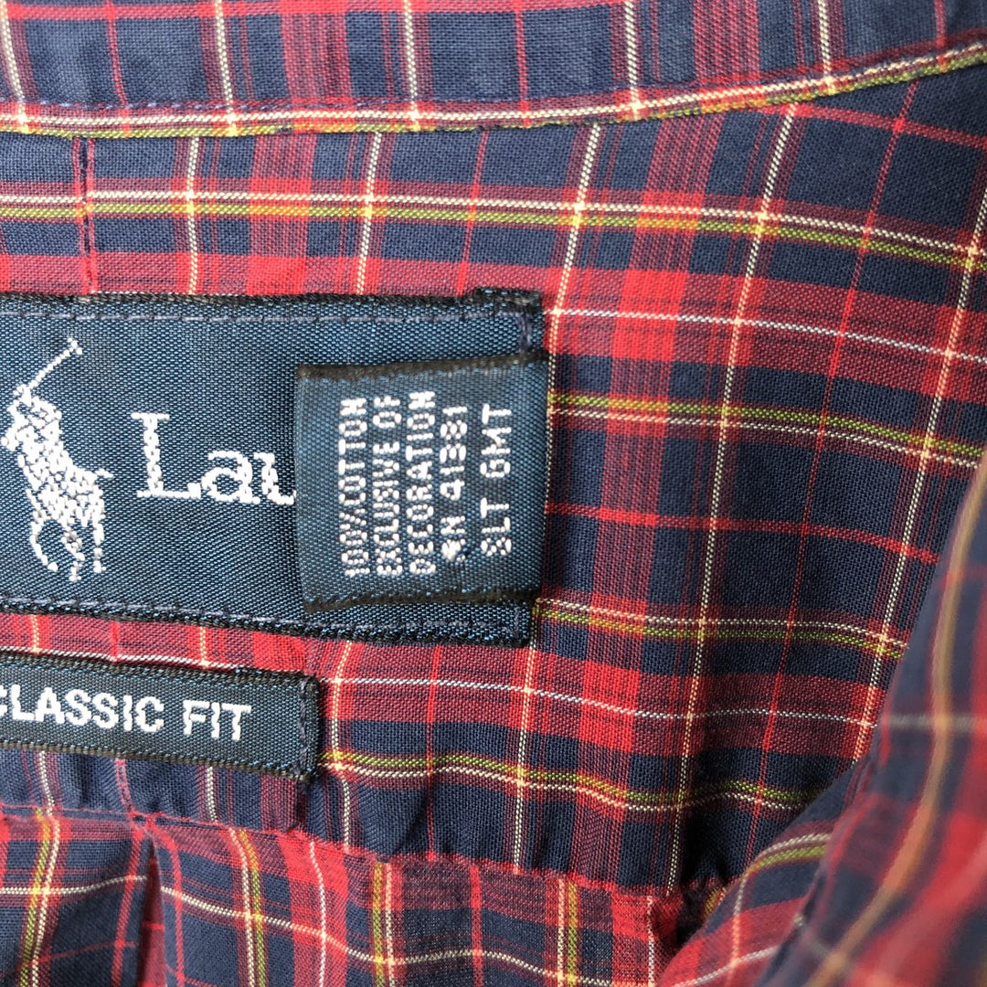 Ralph Lauren Classic Fit Long Sleeve Button Down Check Shirt Men's XL cotton navy blue type Vintage Second Hand