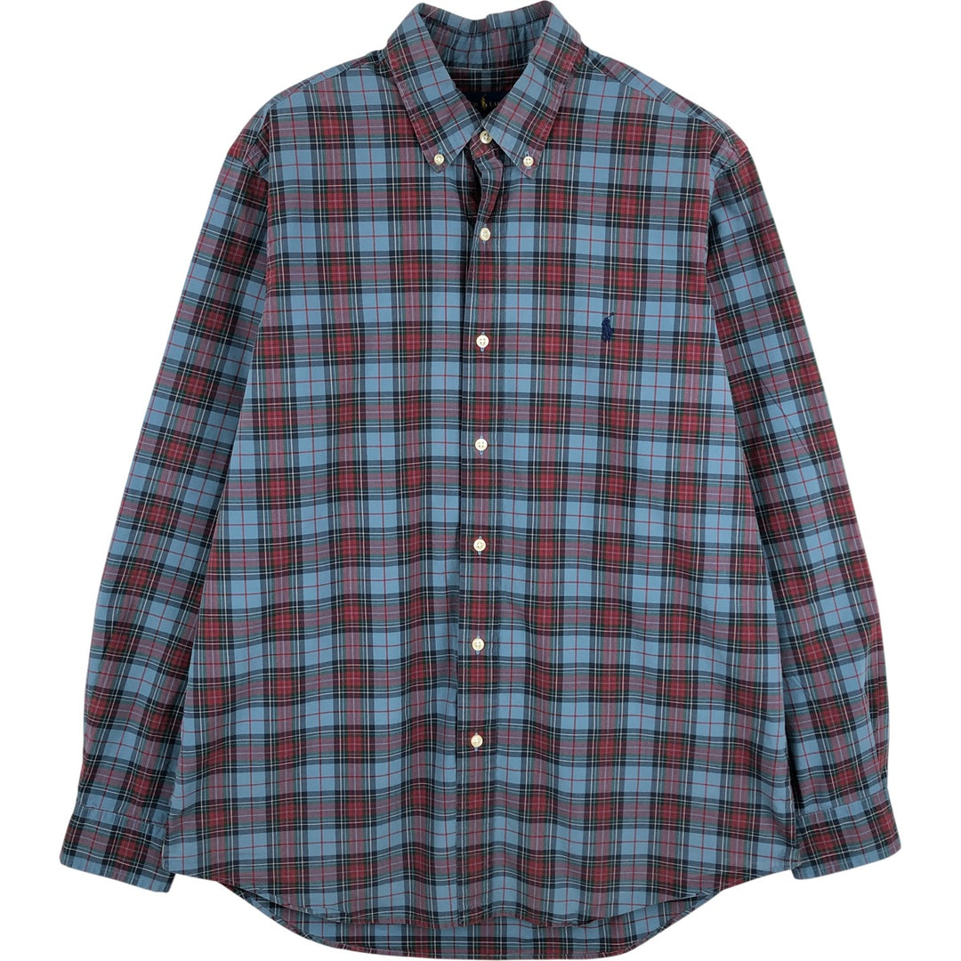 Ralph Lauren Classic Fit Tartan Check Long Sleeve Button-Down Shirt, Men's Size L cotton blue type Vintage Second Hand