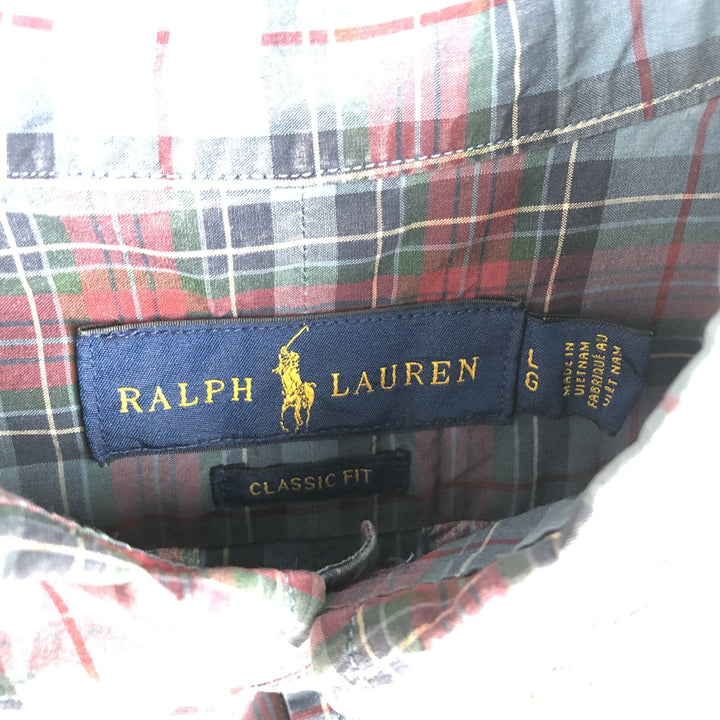 Ralph Lauren Classic Fit Tartan Check Long Sleeve Button-Down Shirt, Men's Size L cotton blue type Vintage Second Hand