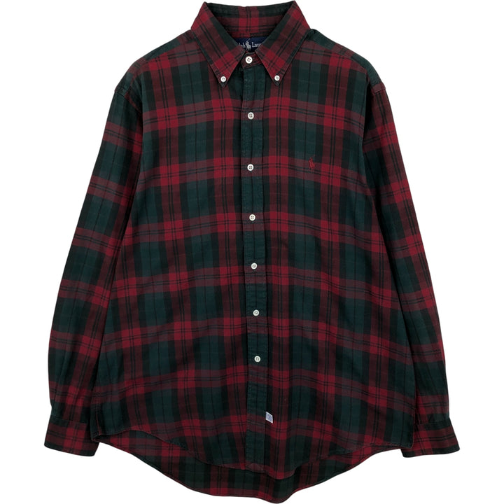 Ralph Lauren long sleeve button down check shirt, men's size L cotton green type Vintage Second Hand