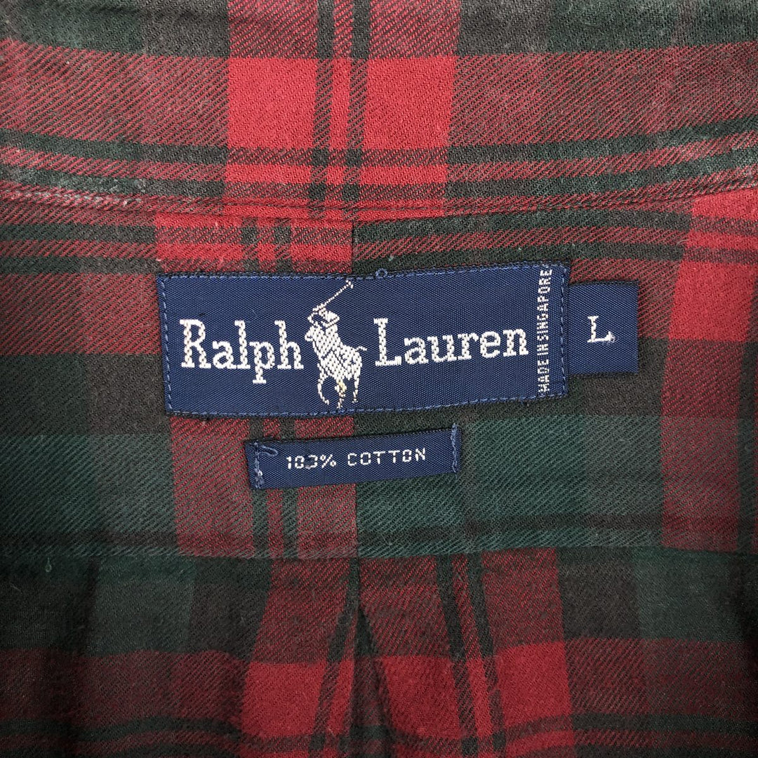 Ralph Lauren long sleeve button down check shirt, men's size L cotton green type Vintage Second Hand