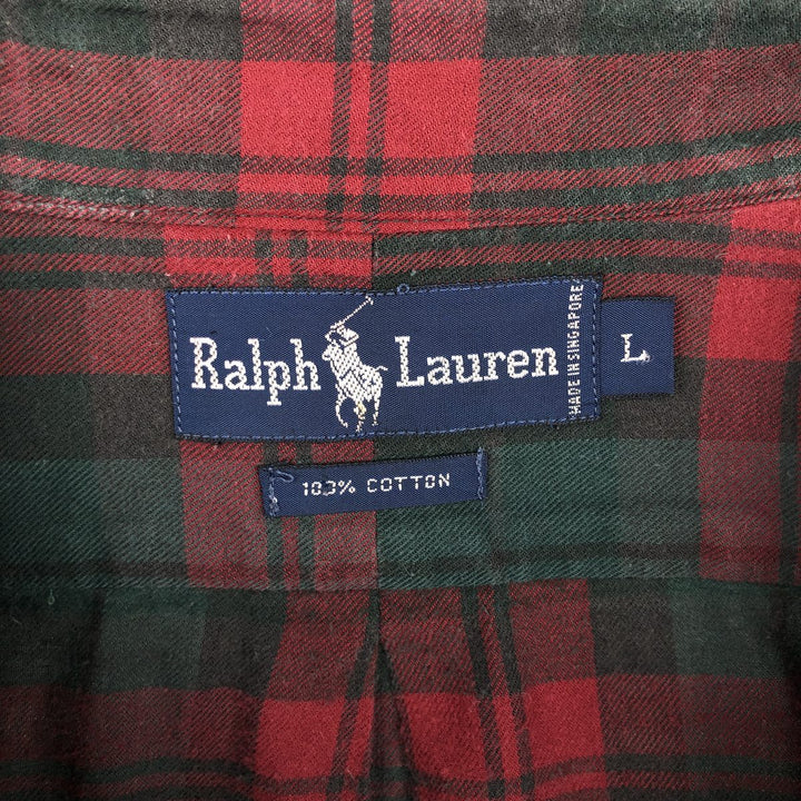 Ralph Lauren long sleeve button down check shirt, men's size L cotton green type Vintage Second Hand
