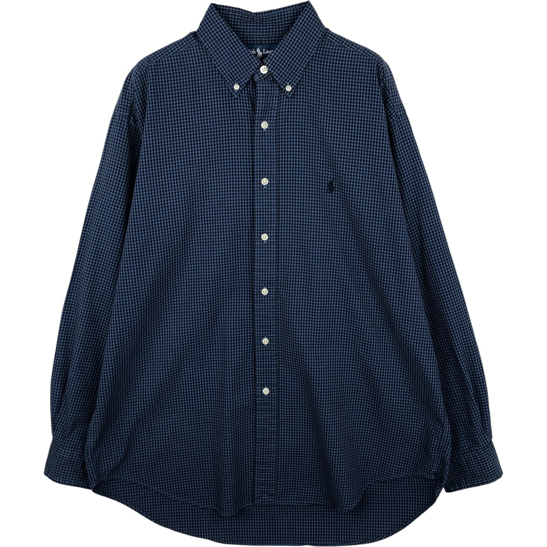Ralph Lauren BLAKE Gingham Check Long Sleeve Button-Down Check Shirt, Men's Size L cotton blue type Vintage Second Hand