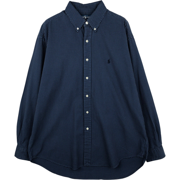 Ralph Lauren BLAKE Gingham Check Long Sleeve Button-Down Check Shirt, Men's Size L cotton blue type Vintage Second Hand