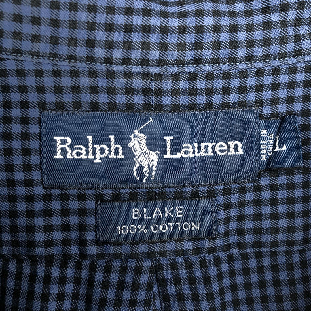 Ralph Lauren BLAKE Gingham Check Long Sleeve Button-Down Check Shirt, Men's Size L cotton blue type Vintage Second Hand