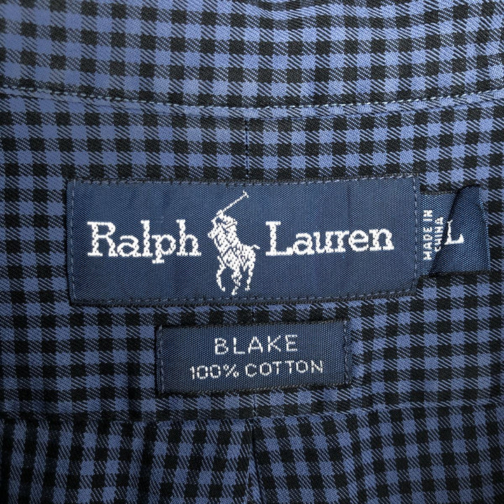 Ralph Lauren BLAKE Gingham Check Long Sleeve Button-Down Check Shirt, Men's Size L cotton blue type Vintage Second Hand