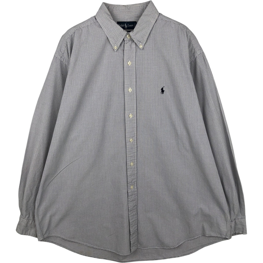 Ralph Lauren BLAKE long sleeve button down check shirt, men's XL size cotton pale white type Vintage Second Hand