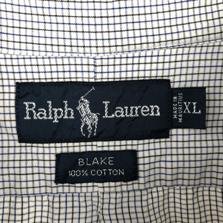 Ralph Lauren BLAKE long sleeve button down check shirt, men's XL size cotton pale white type Vintage Second Hand