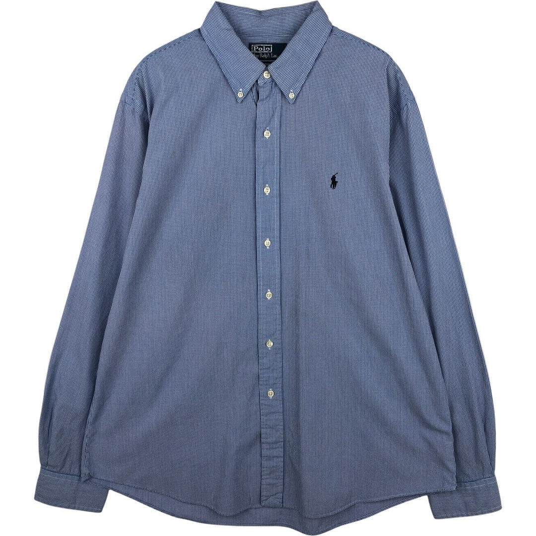 Ralph Lauren POLO by RALPH LAUREN CLASSIC FIT Gingham Check Long Sleeve Button-Down Check Shirt, Men's Size XL (approx.) cotton white type Vintage Second Hand