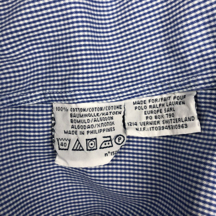 Ralph Lauren POLO by RALPH LAUREN CLASSIC FIT Gingham Check Long Sleeve Button-Down Check Shirt, Men's Size XL (approx.) cotton white type Vintage Second Hand