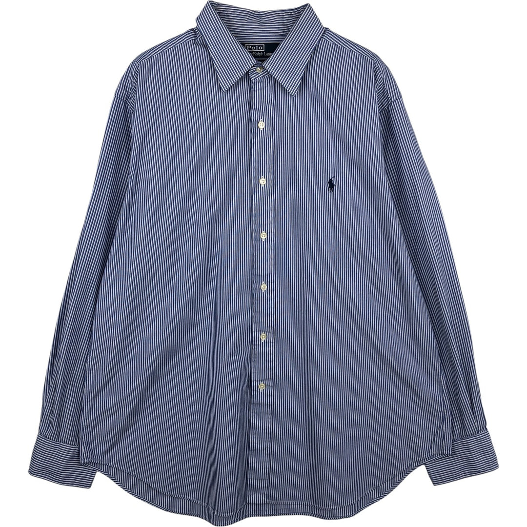 Ralph Lauren POLO by Ralph Lauren ANDREW Long Sleeve Cotton Striped Shirt, Men's XL, Regular Collar cotton blue type Vintage Second Hand