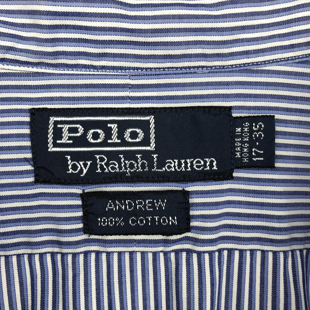 Ralph Lauren POLO by Ralph Lauren ANDREW Long Sleeve Cotton Striped Shirt, Men's XL, Regular Collar cotton blue type Vintage Second Hand