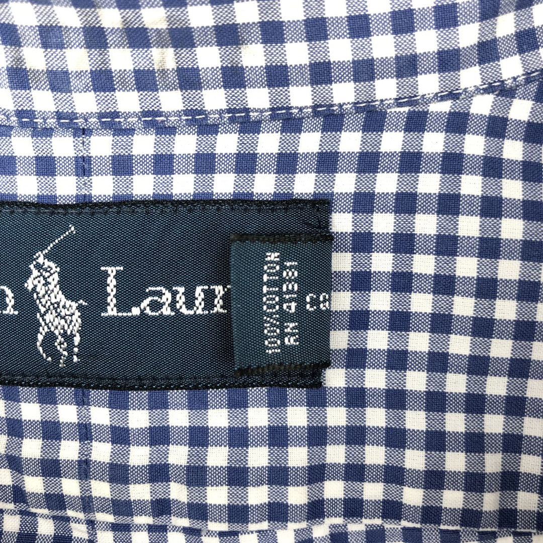 Ralph Lauren gingham check long sleeve button-down check shirt, men's size S cotton white type Vintage Second Hand