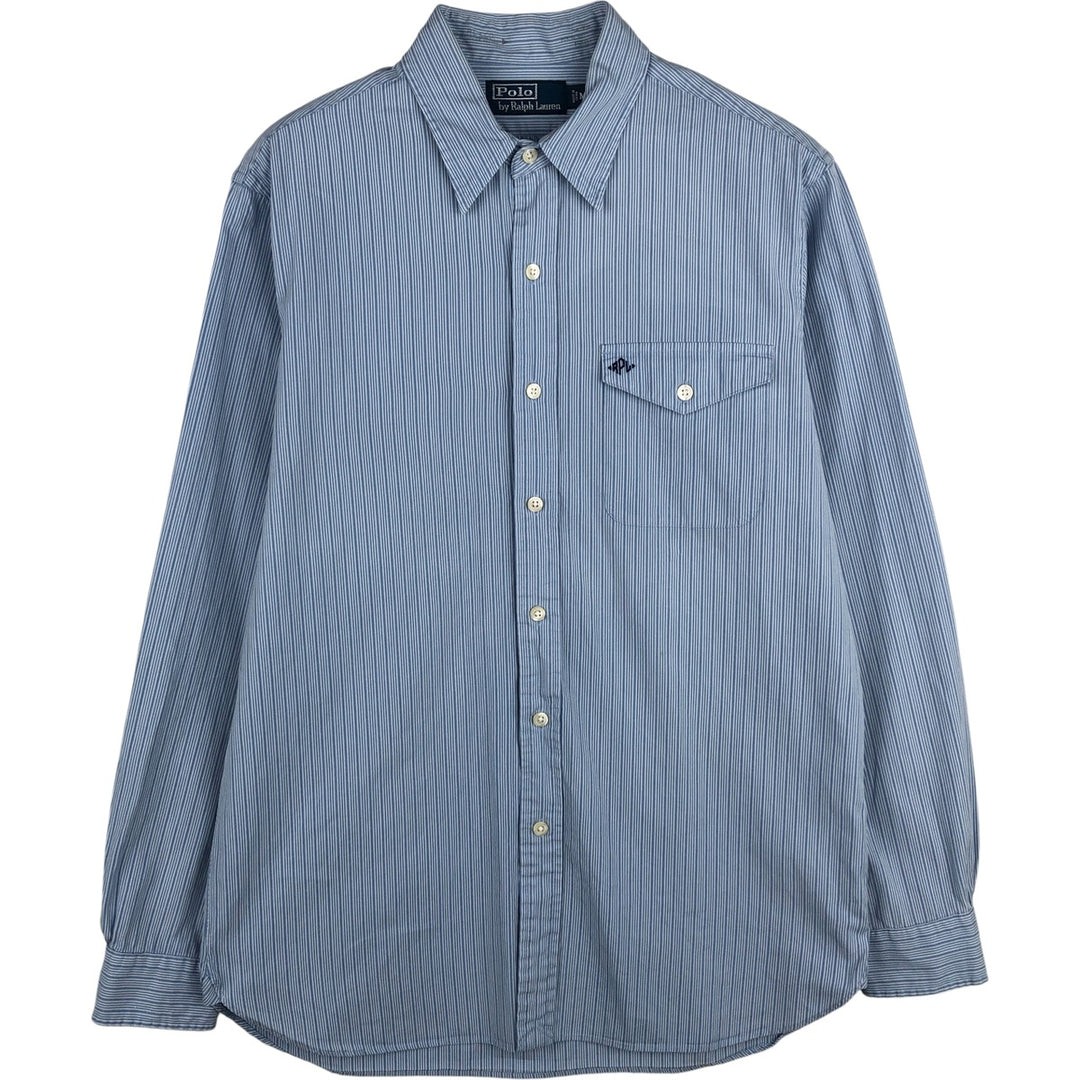Ralph Lauren POLO by Ralph Lauren long sleeve cotton striped shirt, men's size M cotton Blue type light blue Vintage Second Hand