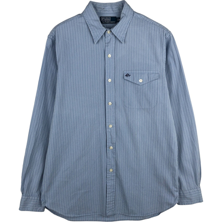 Ralph Lauren POLO by Ralph Lauren long sleeve cotton striped shirt, men's size M cotton Blue type light blue Vintage Second Hand